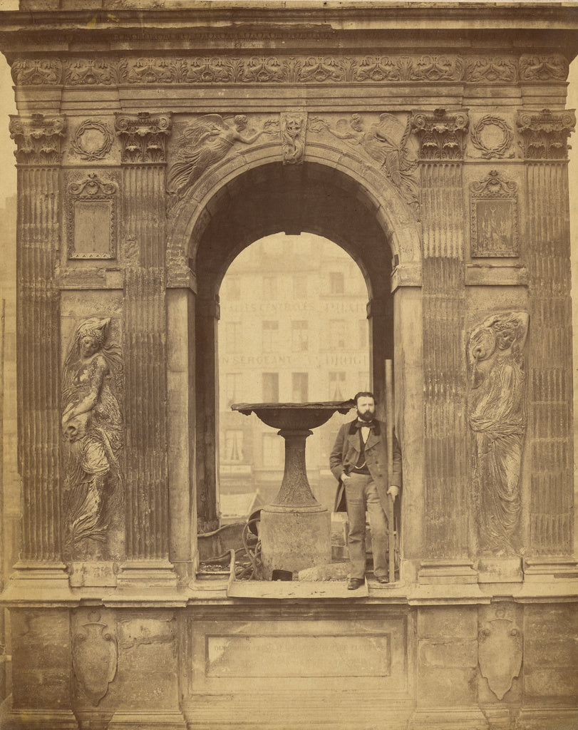Charles Marville:[Unidentified Man Posed in Fontaine des Inn, Poster Print Wall Art