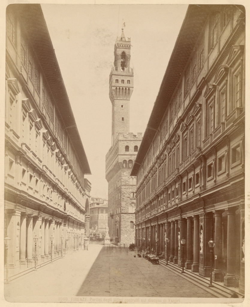 Giacomo Brogi:Portici degli Uffizi costruiti sul disegno di , Poster Print Wall Art