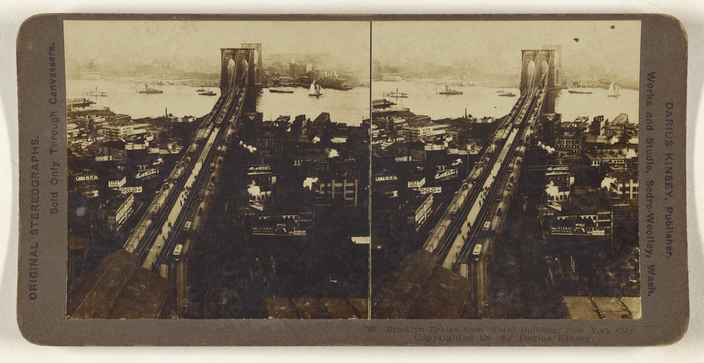 Darius Kinsey:Brooklyn Bridge from World Building, New York , Poster Print Wall Art