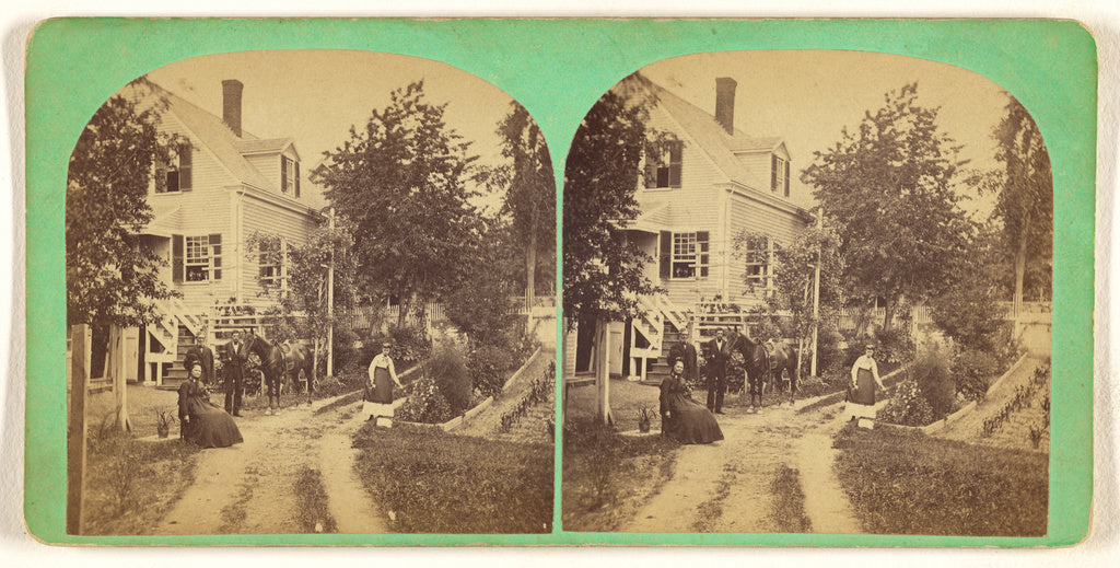 Simon Towle:[Family and horse at front yard and garden of ho, Poster Print Wall Art
