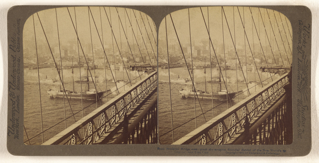 Underwood & Underwood:From Brooklyn Bridge West to Great "Sk, Poster Print Wall Art