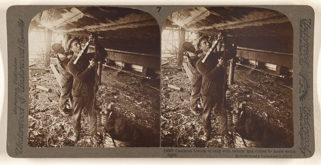 Underwood & Underwood:Caulking bottom of ship with oakum and, Poster Print Wall Art