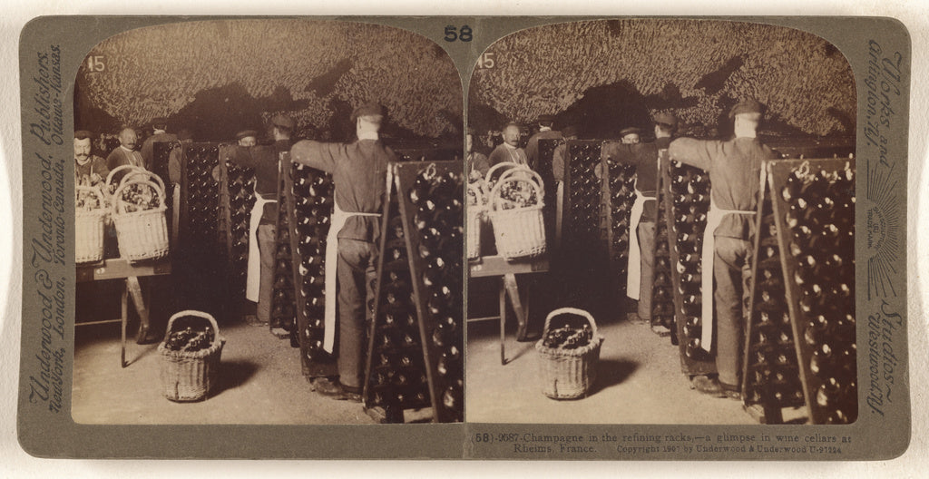 Underwood & Underwood:Champagne in the refining racks, - a g, Poster Print Wall Art