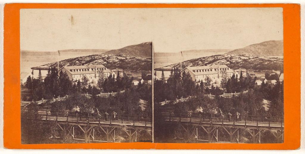 L.P. Vallée:Hotel and bridge, Tadousac, Saguenay., Poster Print Wall Art