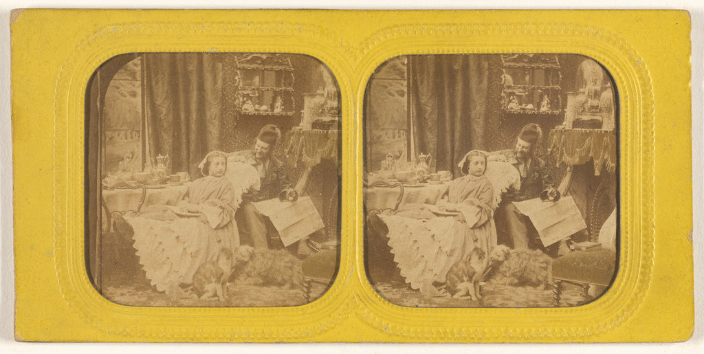 Unknown:[Genre scene: woman at table to feet propped on chai, Poster Print Wall Art
