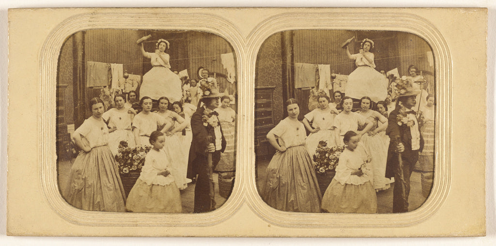 Unknown:[Group of woman following a man, one seated on a lit, Poster Print Wall Art