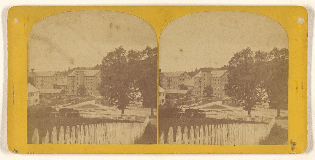 Unknown:[Long view of several large buildings, white picket , Poster Print Wall Art