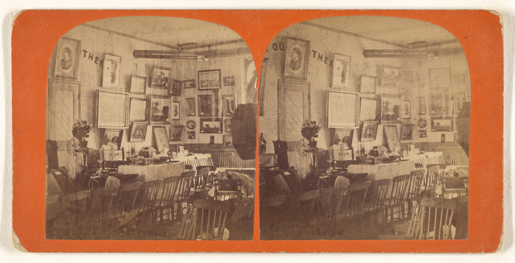 Unknown:[Interior of a room with numerous chairs, paintings , Poster Print Wall Art
