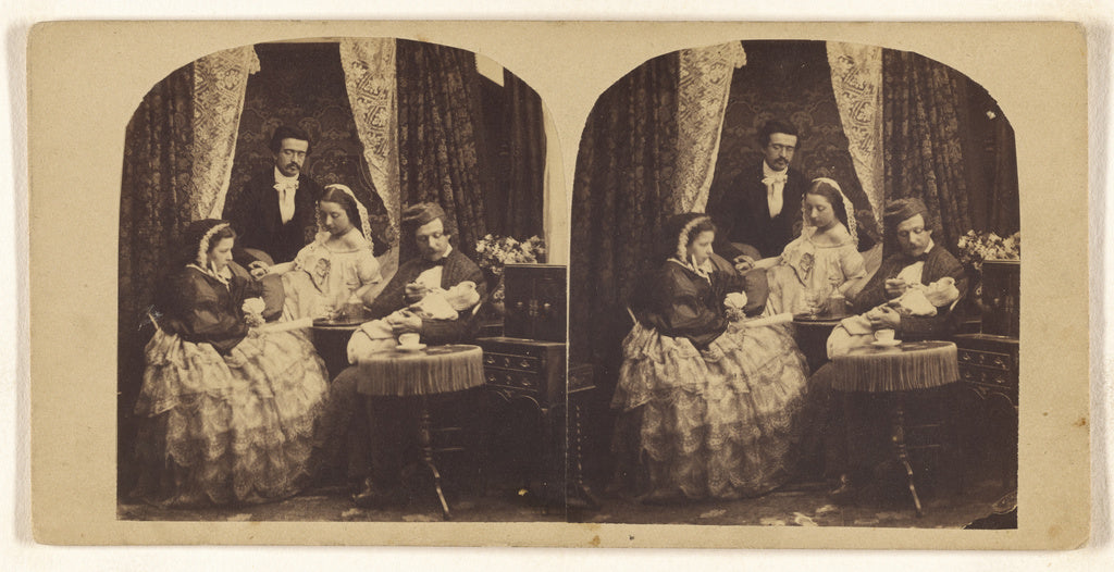 Unknown:[Genre scene: family in sitting room, one man feedin, Poster Print Wall Art