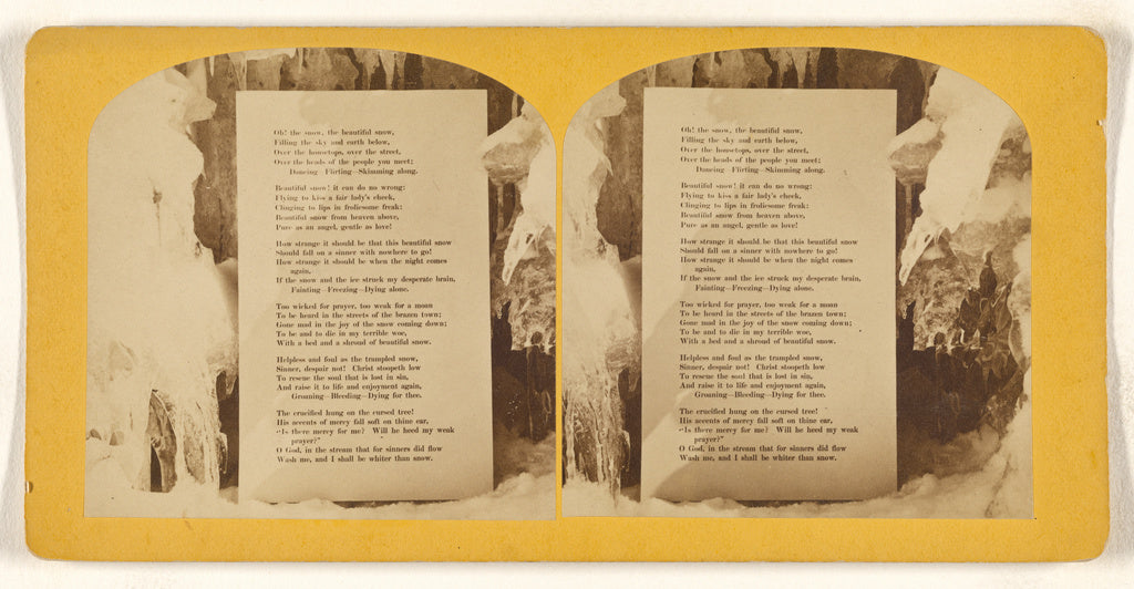 Unknown:[A printed poem about snow photographed with an icy , Poster Print Wall Art
