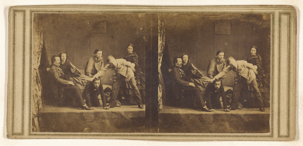 Unknown:[Stage scene: group of seven, two on the floor, one , Poster Print Wall Art