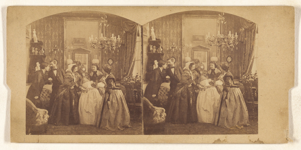 Unknown:[Group of people in a palour, one woman holding anot, Poster Print Wall Art
