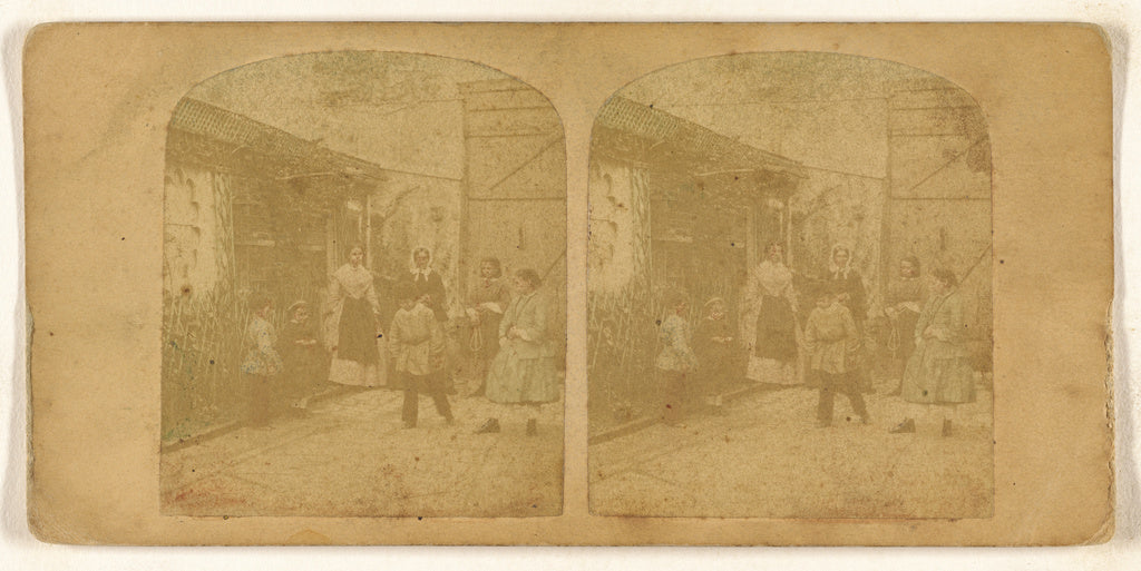 Unknown:[Children playing a game in the garden, adults obser, Poster Print Wall Art