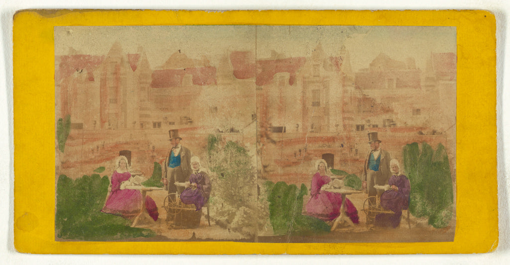 Unknown:[Man in top hat with two seated women in a large gar, Poster Print Wall Art