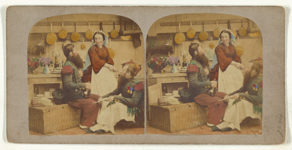 Unknown:[Two bearded men in a kitchen, with a woman who is p, Poster Print Wall Art