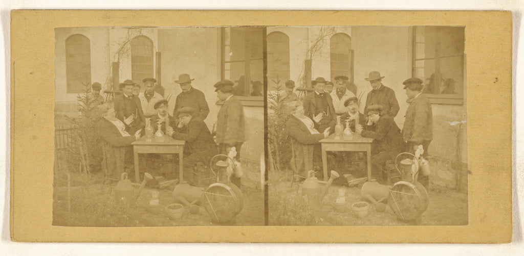 Unknown:[Two men playing cards at a table, decanters on top,, Poster Print Wall Art