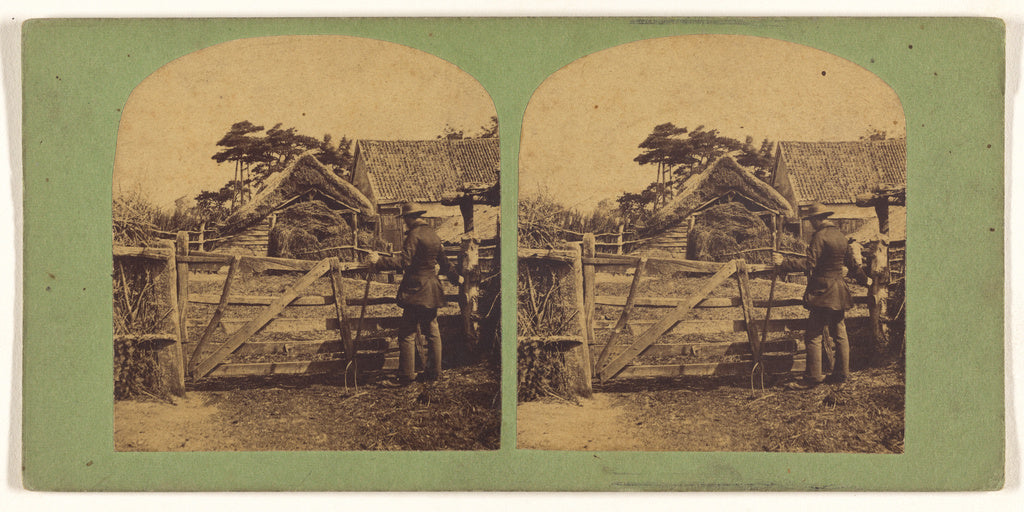Unknown maker, French:[Man holding a pitchfork at gate of Fr, Poster Print Wall Art