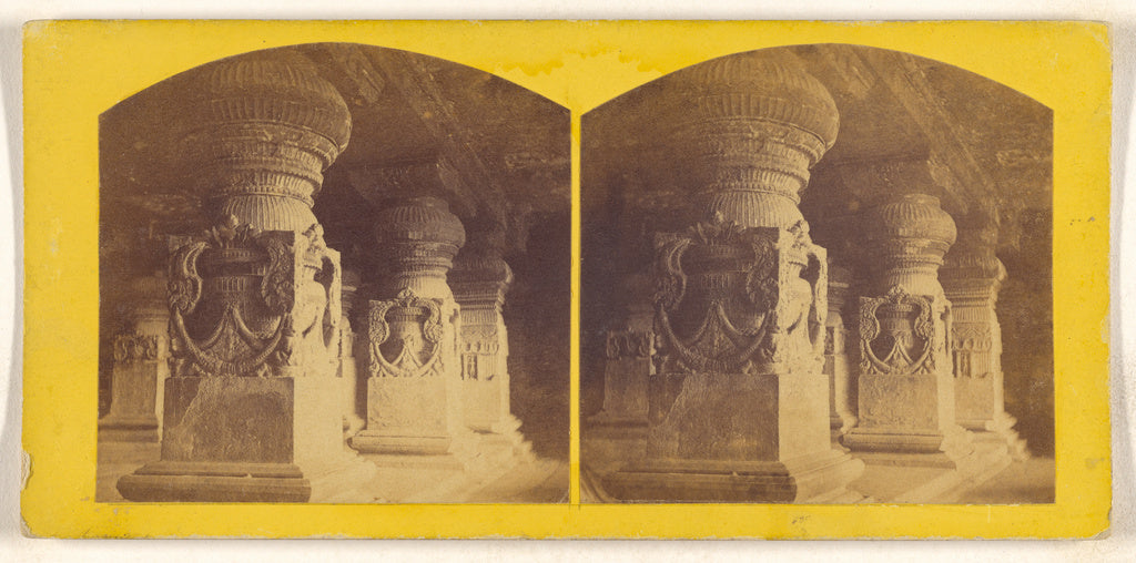 Unknown:[Caves of Ellora. Carved pillars of the Cave of Indu, Poster Print Wall Art