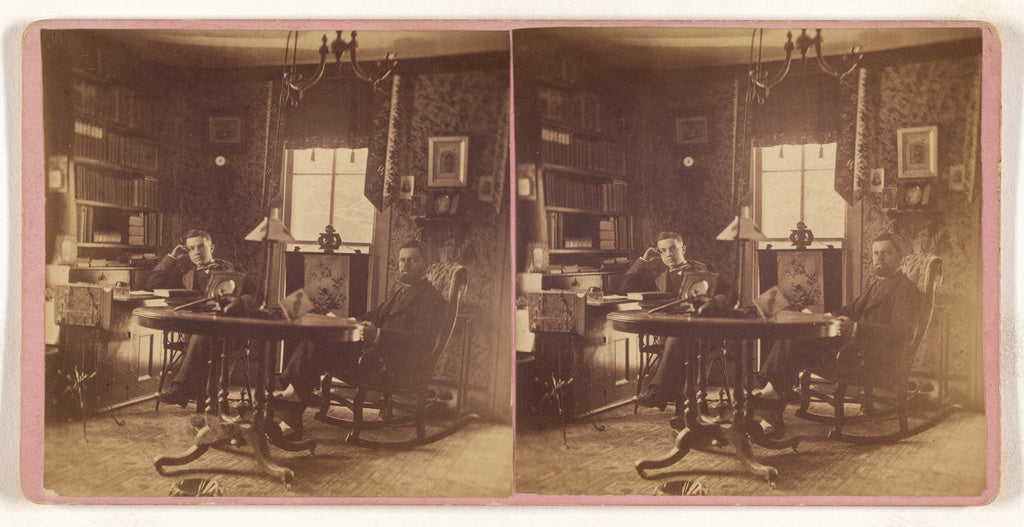 Unknown maker, American:[Interior with two men seated at tab, Poster Print Wall Art