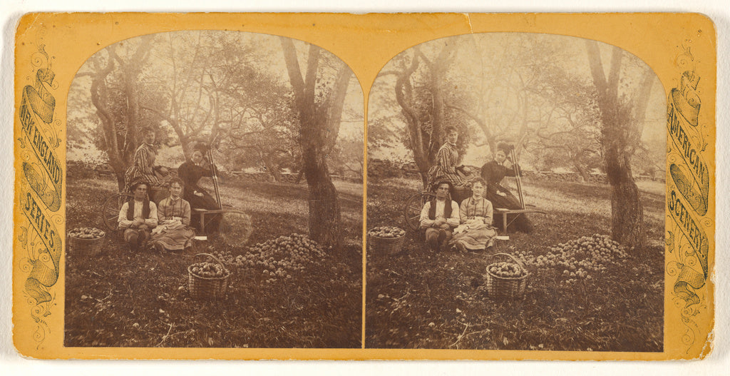 Edward O. Waite:[Three women and a man in apple orchard, bas, Poster Print Wall Art