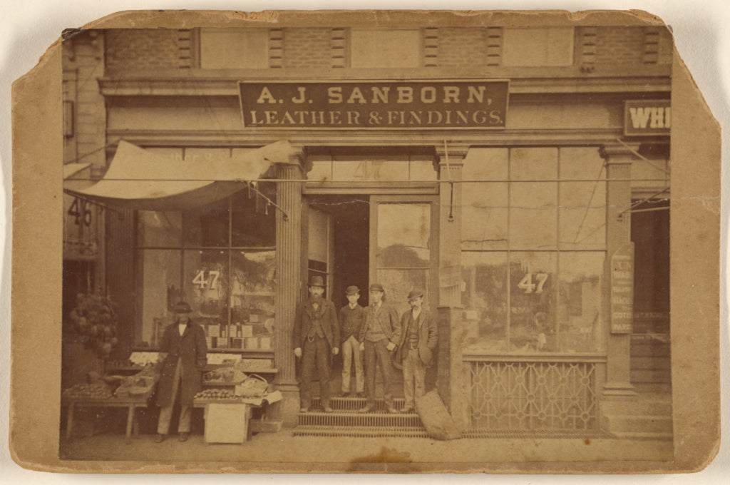 Unknown maker, American:[Five men posing in front of establi, Poster Print Wall Art