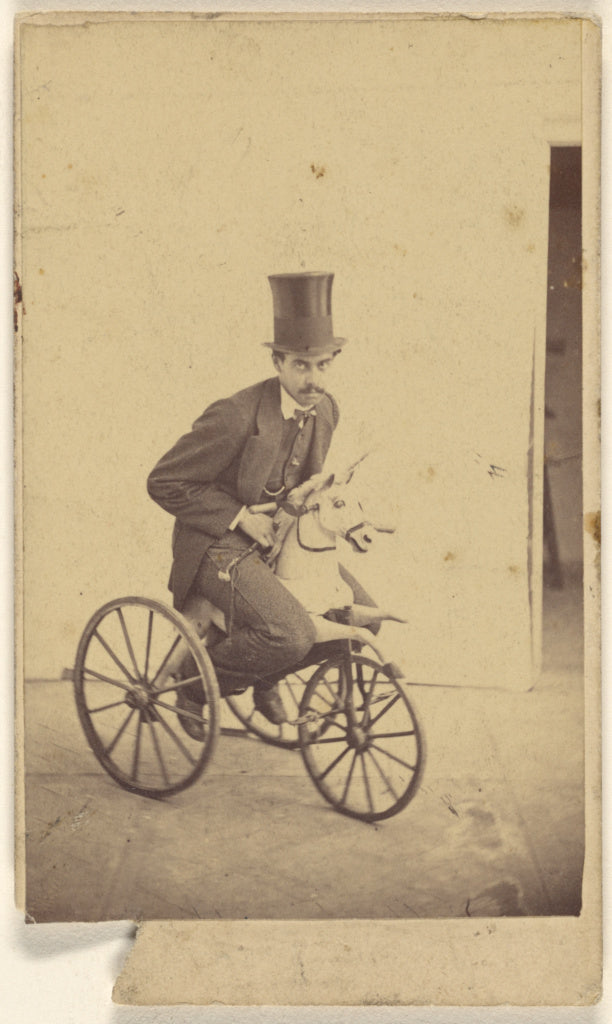 Unknown:[Dark-skinned mustachioed man in top hat riding a bi, Poster Print Wall Art