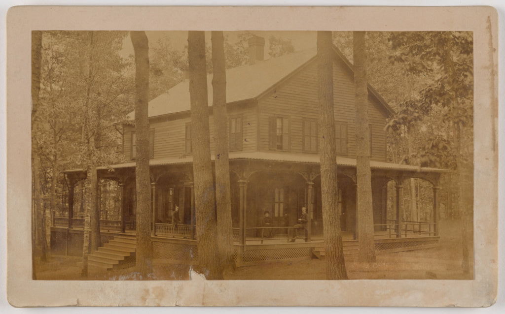 McGregor:[Large house with three people on porch, tall trees, Poster Print Wall Art