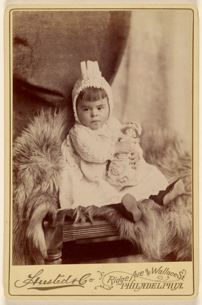 A. Husted & Company:[Baby girl in bonnet, seated, holding a , Poster Print Wall Art
