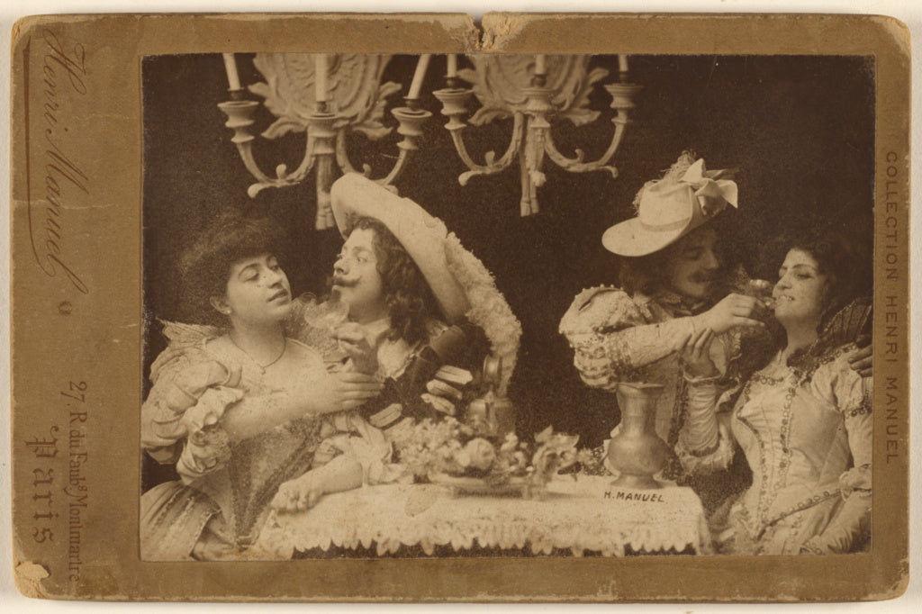 Henri Manuel:[Tableau of two cavaliers with two women feasti, Poster Print Wall Art