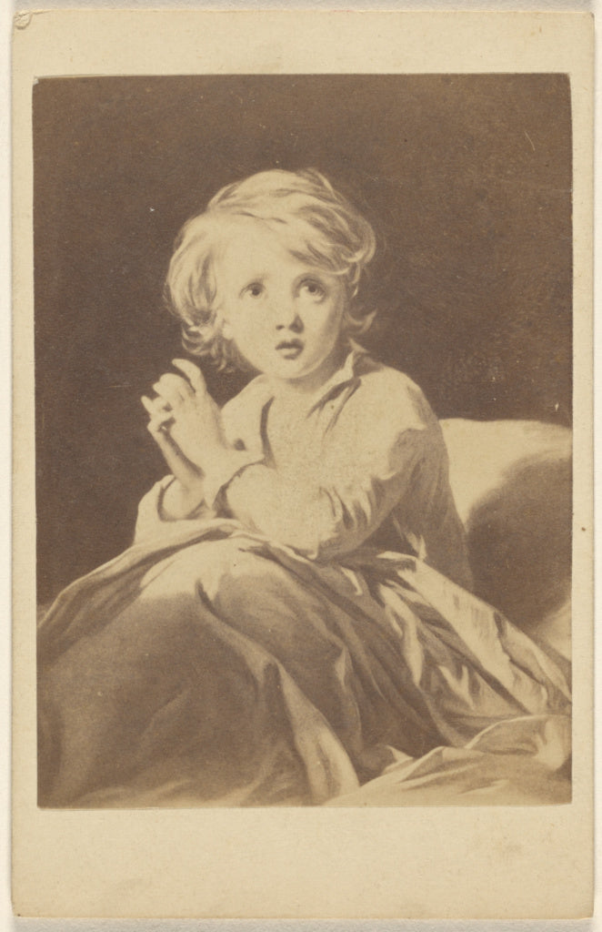 Unknown:[Copy of a painting depicting a child praying in bed, Poster Print Wall Art
