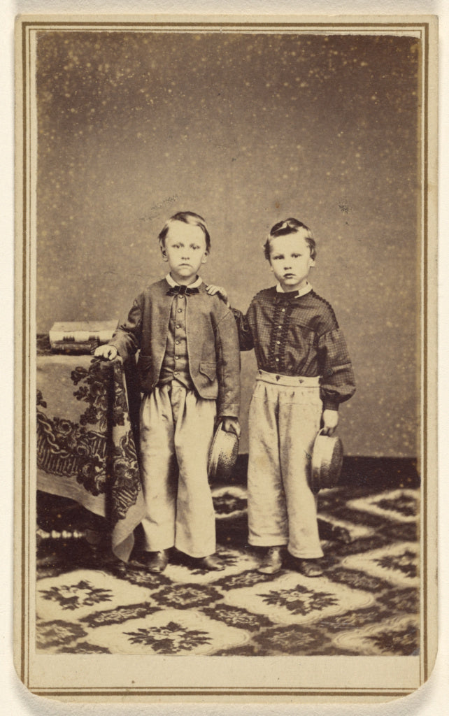 J.E. Hoitt:[Two unidentified boys, each holding a hat, stand, Poster Print Wall Art