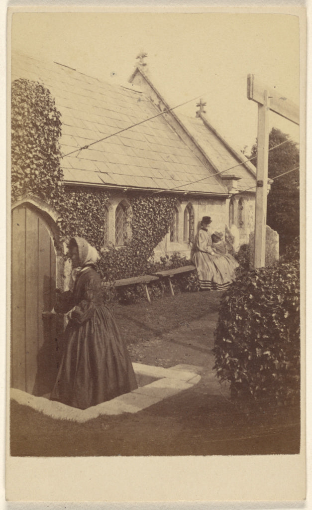 Unknown maker, British:[Ivy-covered church with two unidenti, Poster Print Wall Art