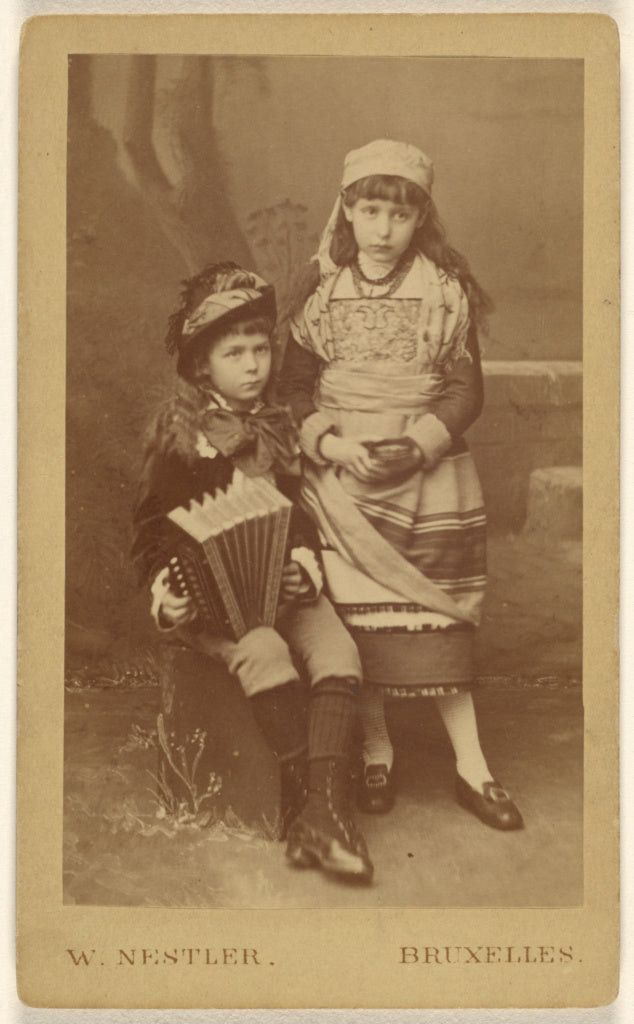 Wilb. Nestler:[Two unidentified girls: one seated with an ac, Poster Print Wall Art