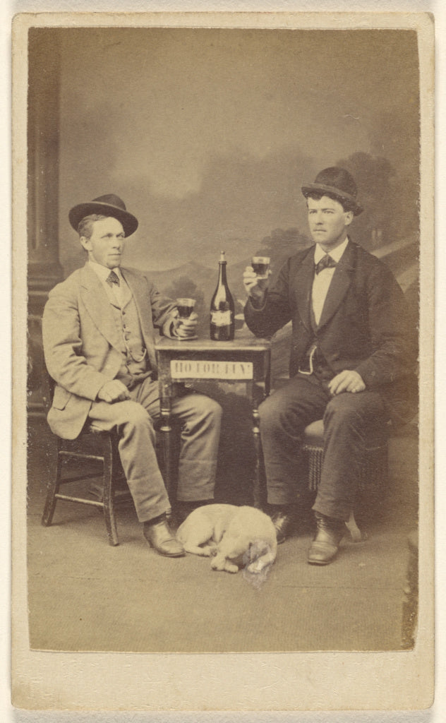 Leaman & Lee:[Two men drinking at a table, a dog lying at th, Poster Print Wall Art