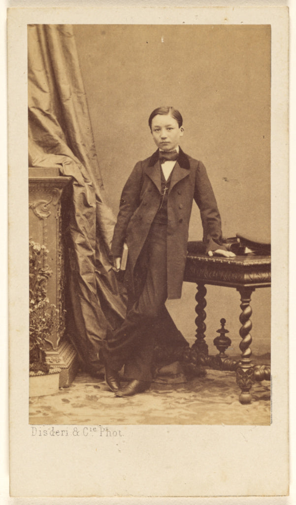 Disdéri & Cie.:[Unidentified little boy standing, holding a, Poster Print Wall Art