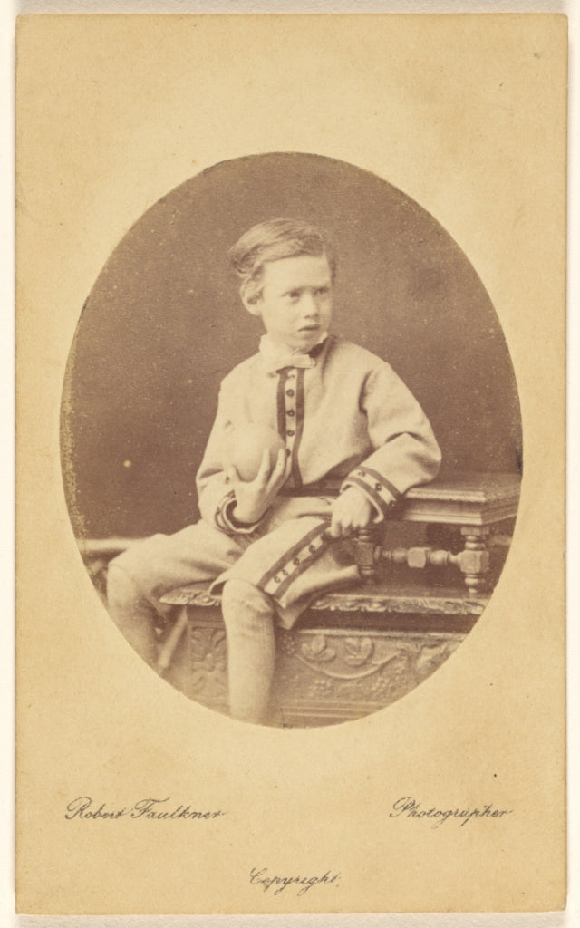 Robert Faulkner:[Unidentified boy holding a ball, seated on , Poster Print Wall Art