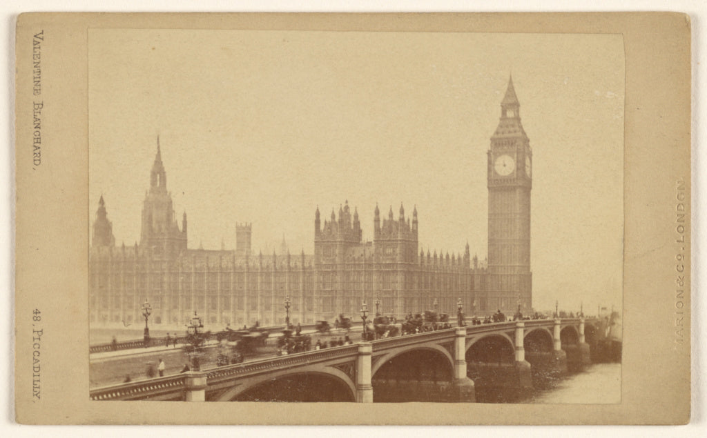 Valentine Blanchard:London Bridge with The Houses of Parliam, Poster Print Wall Art