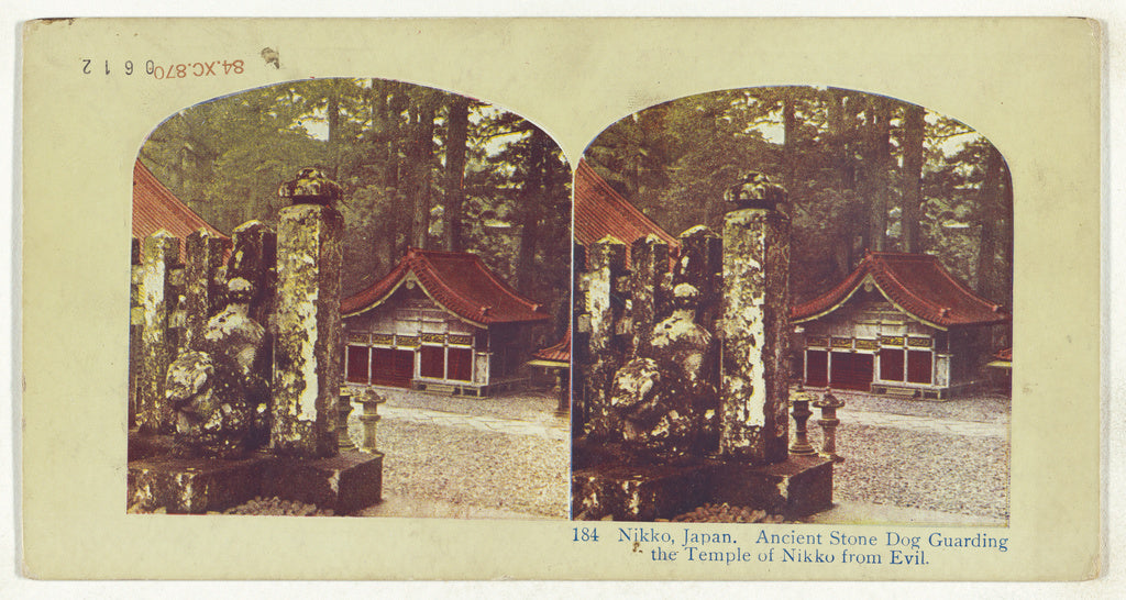 Unknown:Nikko, Japan. Ancient Stone Dog Guarding the Temple , Poster Print Wall Art