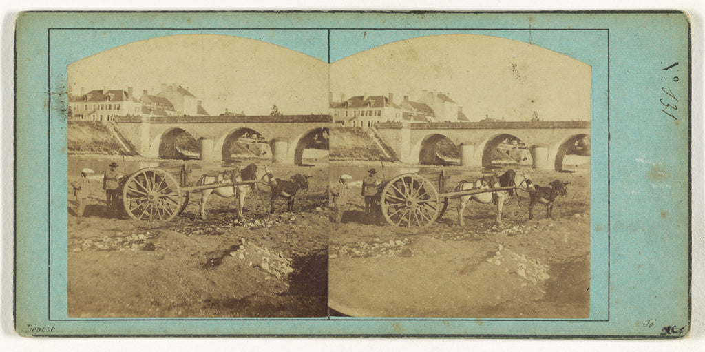 Unknown maker, French:[Two men by horse & donkey-drawn wagon, Poster Print Wall Art