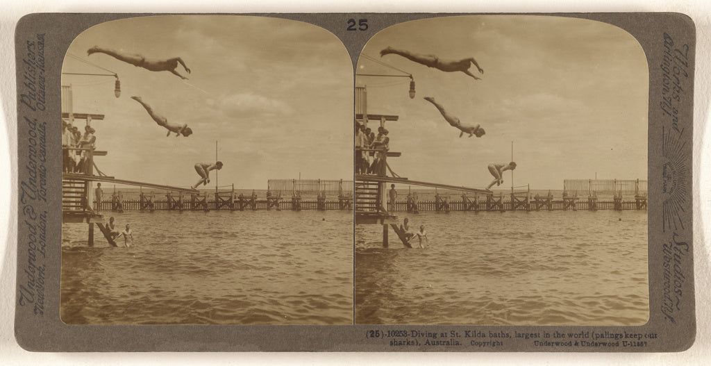 Underwood & Underwood:Diving at St. Kilda baths, largest in , Poster Print Wall Art