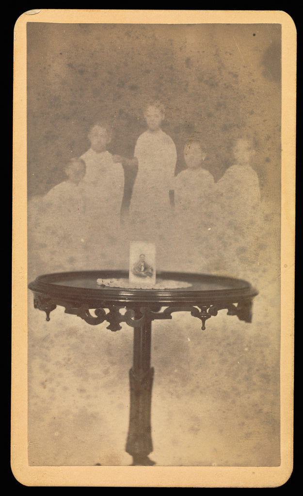 William H. Mumler:[Five "spirits" in background with a photo, Poster Print Wall Art
