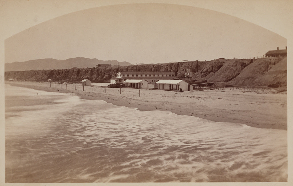 Carleton Watkins:Beach and Bathing House at Santa Monica, Poster Print Wall Art