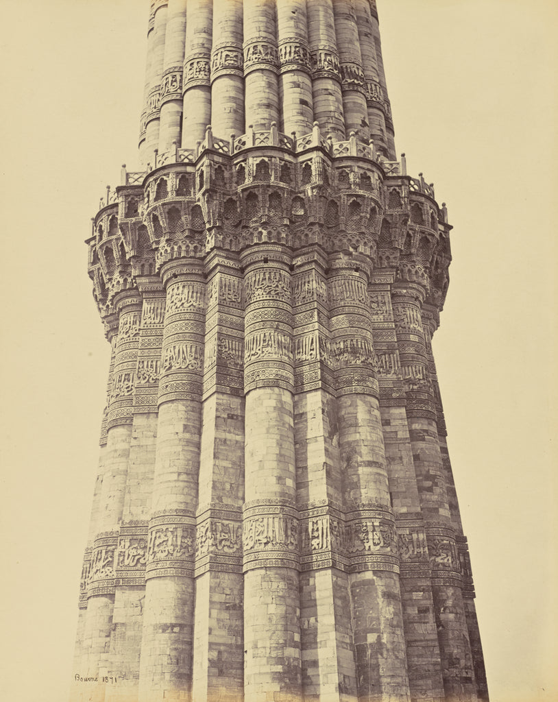 Samuel Bourne:Delhi; The Kutub Minar, Showing the Carving on, Poster Print Wall Art