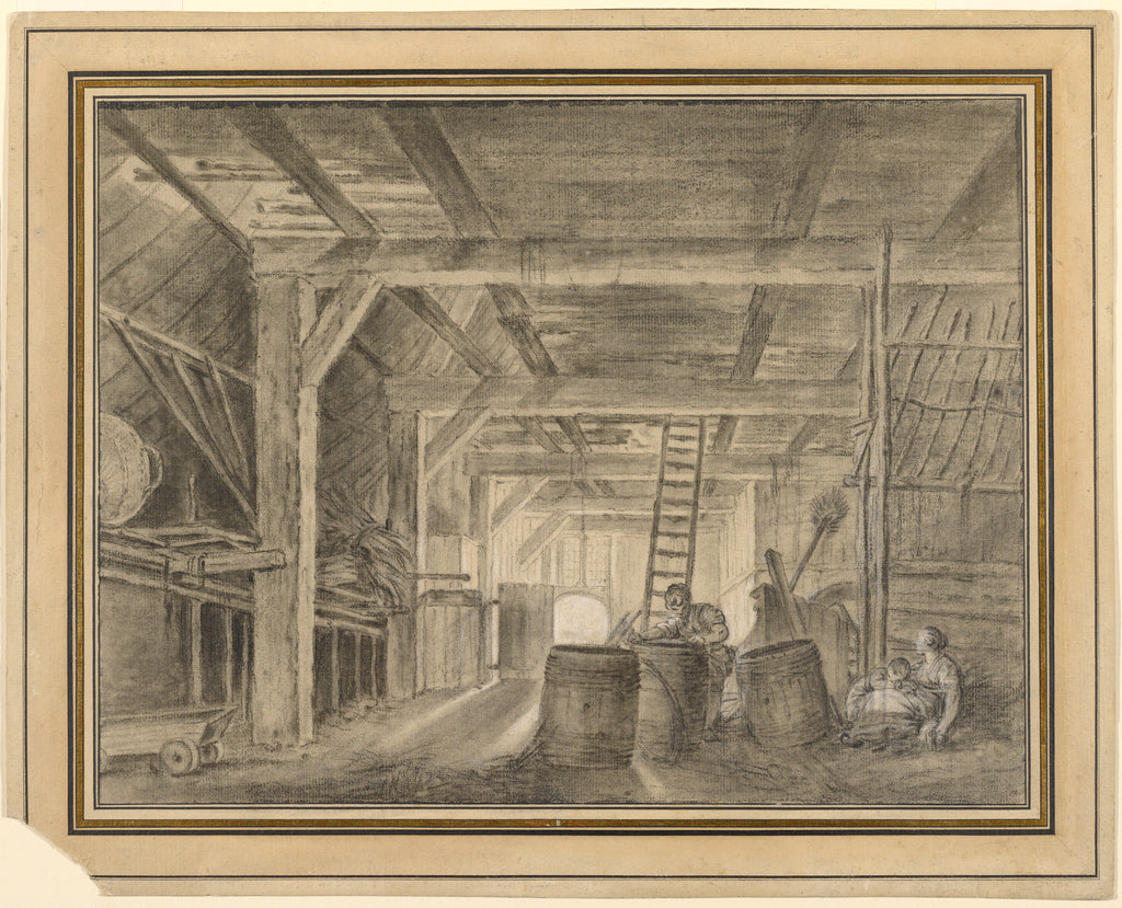 François Boucher:Interior of a Barn with a Family of Cooper, Poster Print Wall Art