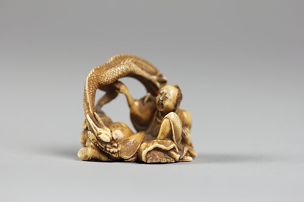 Netsuke of Two Figures and a Dragon 19th cent, Poster Print
