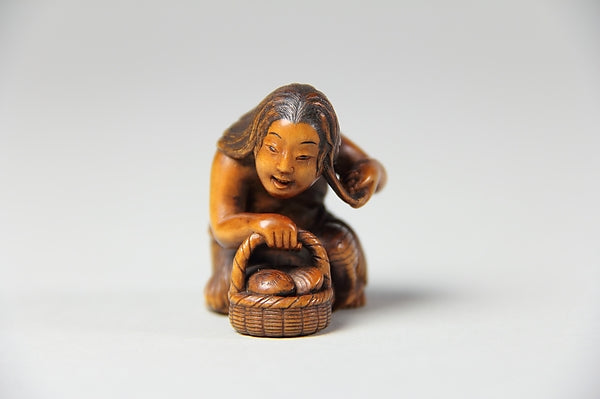 Netsuke of Woman with a Basket of Clams 19th cent,16x12"(A3) Poster