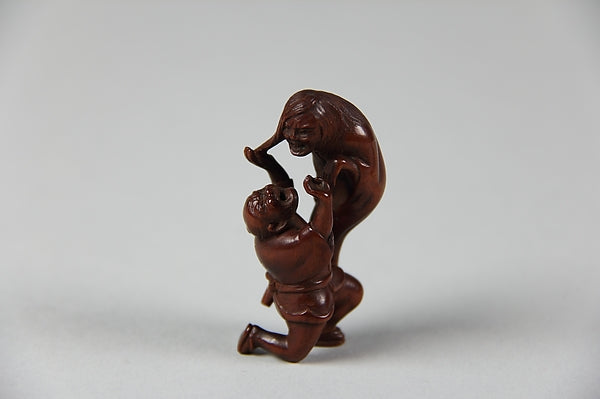 Netsuke of Ghost and Man on His Knees 19th cent, Poster Print Wall Art
