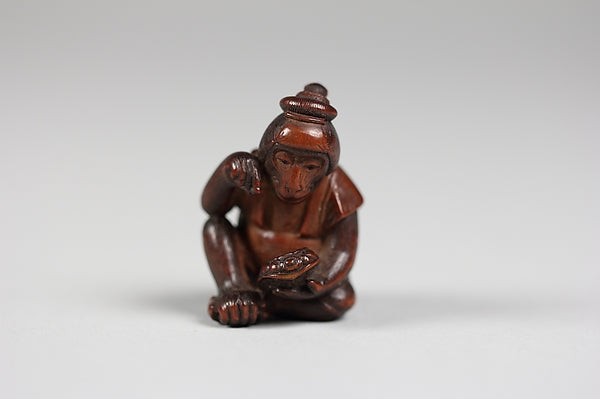 Netsuke of Monkey Examining Turtle 19th cent, Poster Print Wall Art
