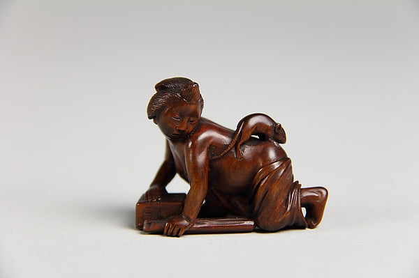 Netsuke of Girl with a Mouse on her Back 19th cent, Poster Print Wall Art