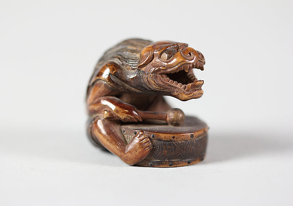 Netsuke of Masked Figure with a Drum 18th cent, Poster Print Wall Art